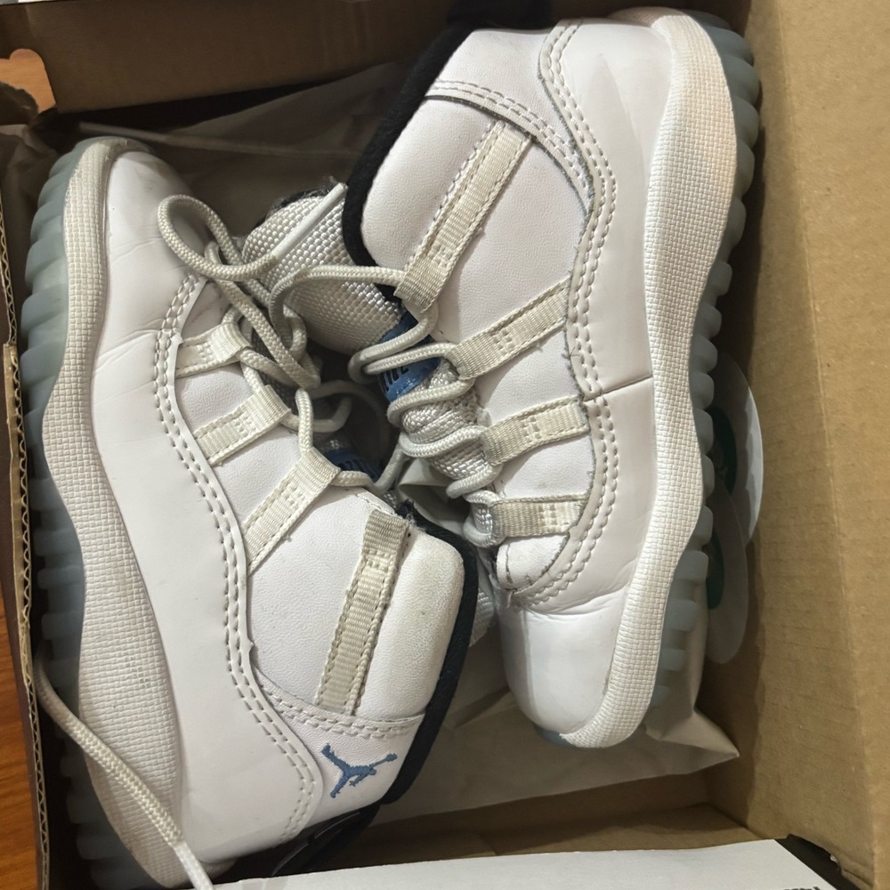 Kids White and Blue Jordans